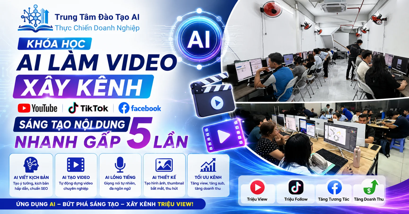  Khóa Học AI Làm Video Xây Kênh YouTube, TikTok, Facebook.